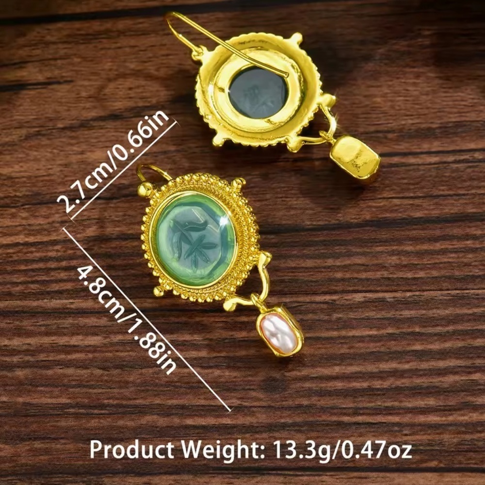 Vintage blue Cameo Earrings – Gold Drop Pearl Accent Jewelry - Picture 4 of 12